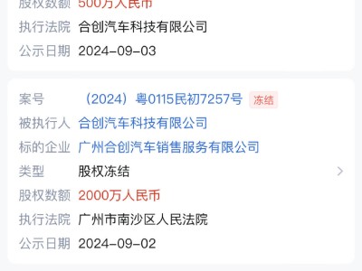 股权风波！合创汽车1亿股权突遭冻结，背后有何隐情？