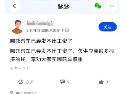 哪吒汽车回应欠薪传闻：中高管薪资架构正调整中？