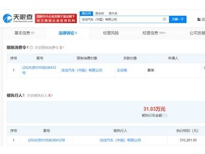 法拉第未来国内公司遭限消，此前强制执行超31万