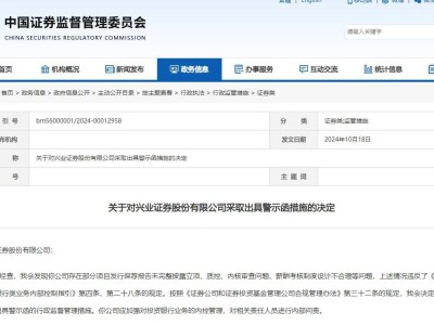 兴业证券因发行保荐业务存问题被出具警示函