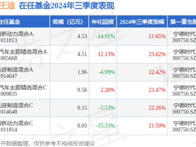 王迪2024Q3亮眼！融通新能源汽车基金涨幅达23.62%