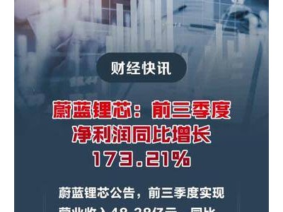 蔚蓝锂芯：前三季度净利润同比增长173.21%