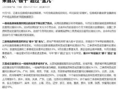 住建部：10月商品房成交同比环比实现双增长，房地产市场2007年以来首次银十超金九