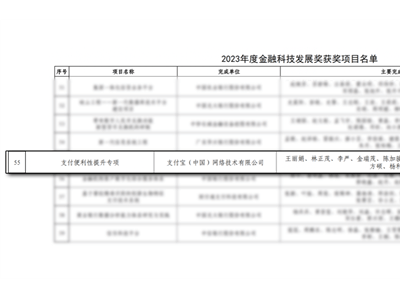 支付宝再获央行金融科技奖：创新举措降低数亿人使用门槛