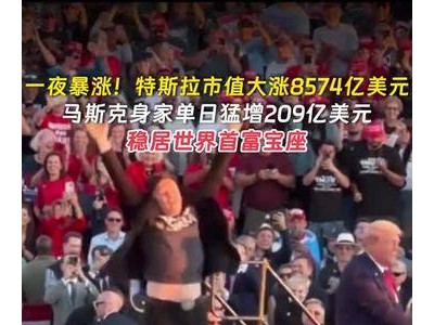 一夜暴涨！特斯拉市值大涨8574亿美元，马斯克身家单日猛增209亿美元，...