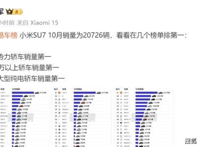 小米SU7大放异彩！10月销量超比亚迪，雷军乐开花，三个“第一”收入囊中