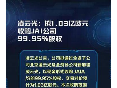 凌云光：拟1.03亿欧元收购JAI公司99.95%股权