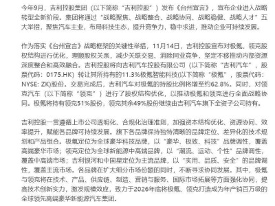 吉利控股大动作：优化股权结构，极氪增持领克，共谋新能源汽车未来！