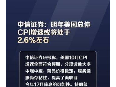 中信证券：明年美国总体CPI增速或将处于2.6%左右