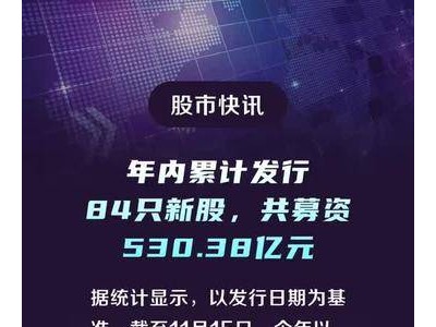 年内累计发行84只新股，共募资530.38亿元