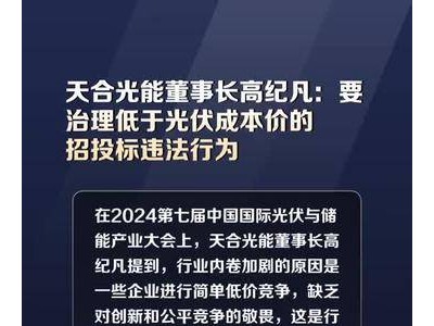 天合光能董事长高纪凡：要治理低于光伏成本价的招投标违法行为