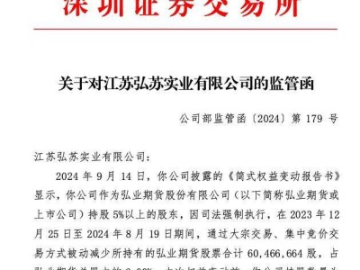 弘业期货股东减持6%股份未及时披露，深交所发监管函警示！