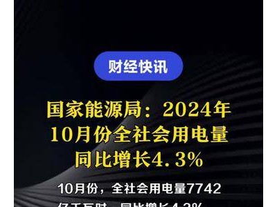 国家能源局：2024年10月份全社会用电量同比增长4.3%