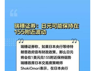 瑞穗证券：日元可能保持在155附近波动