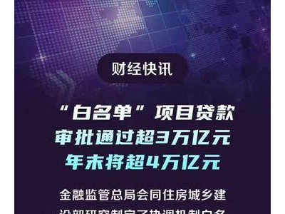 “白名单”项目贷款审批通过超3万亿元 年末将超4万亿元