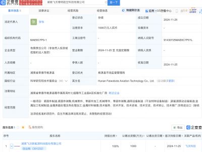 飞沃科技布局航空领域，新设全资子公司飞沃博特航空科技