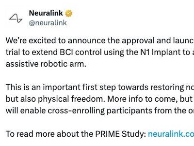 Neuralink新试验：意念操控机械臂，为瘫痪患者带来新曙光