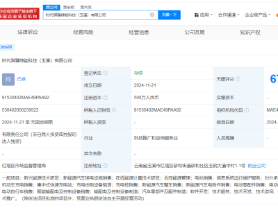 宁德时代新设绿能科技公司，涉足玉溪新能源汽车销售市场