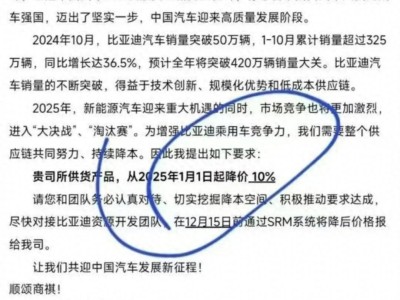 比亚迪领航价格战？要求供应商降价10%，新能源汽车淘汰赛提速