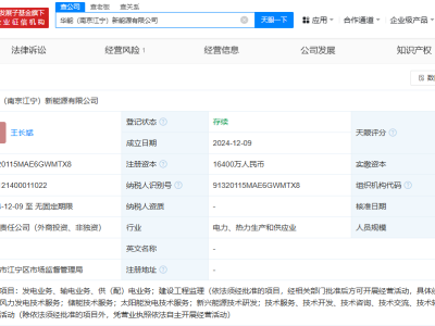 华能国际携手中新绿投，南京新能源公司正式成立，注册资本达1.64亿