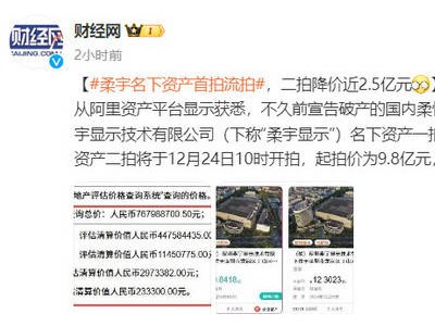 柔宇科技破产资产首拍未果，二拍降价近2.5亿能否成交？