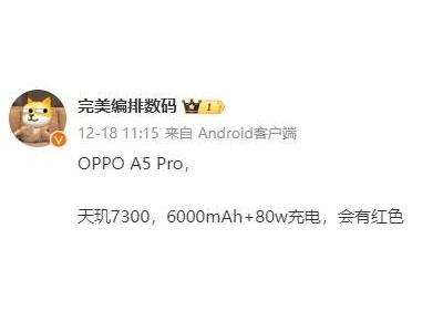 OPPO A5 Pro来袭：6000mAh大电池+80W快充，红色新春版值得期待！