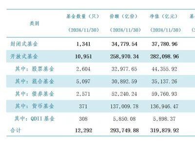 公募基金总规模逼近32万亿，11月大增近五千亿，混合型基金为何缩水？