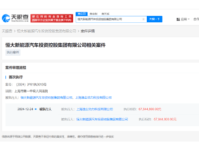 恒大新能源汽车投资公司及上海逸尘动力被执行超六千万元