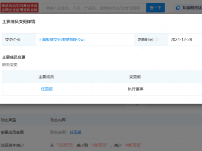 任嘉伦公司注册资本大幅缩减，上海智赫文化传媒仅余百万