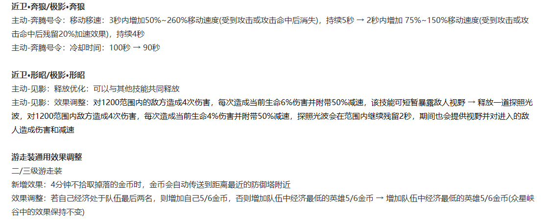 王者荣耀体验服更新内容示意图