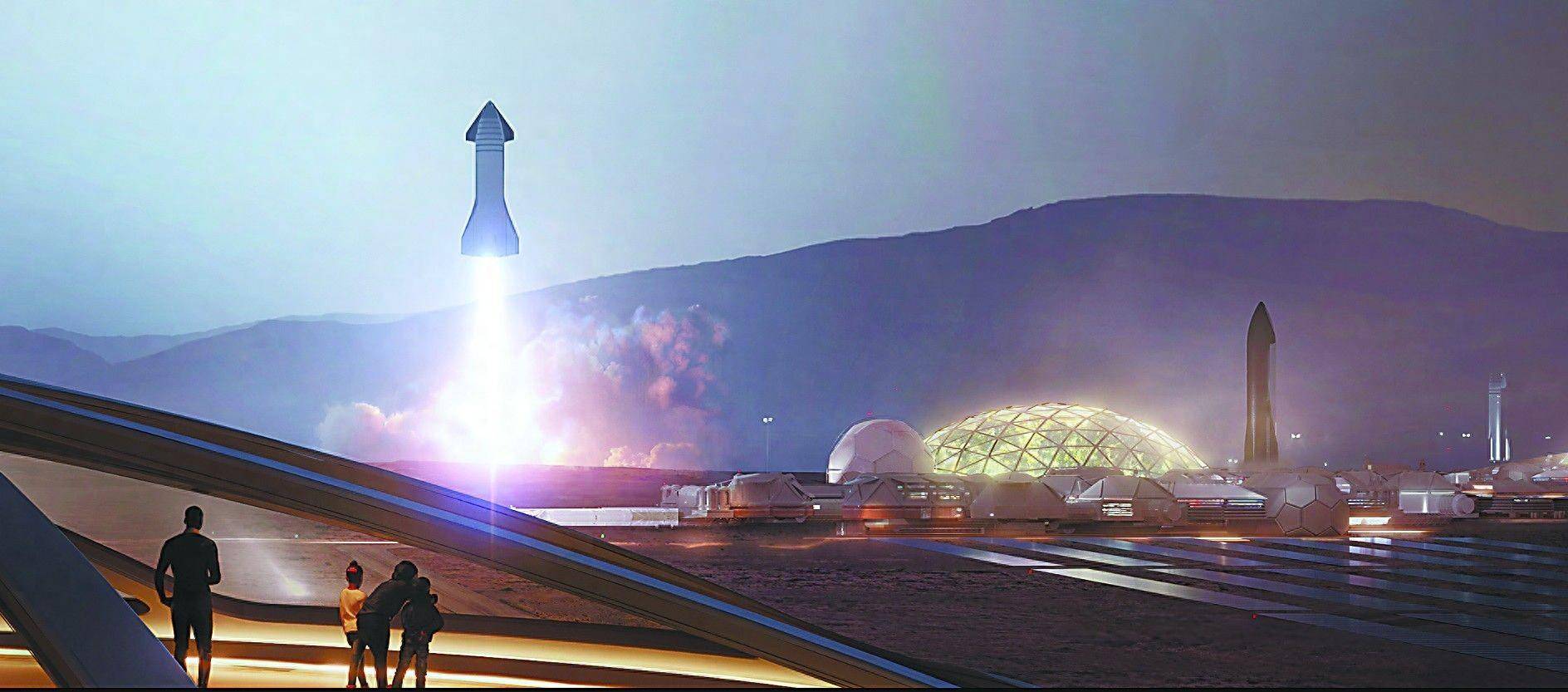 SpaceX设想在火星上建立城市的模拟图