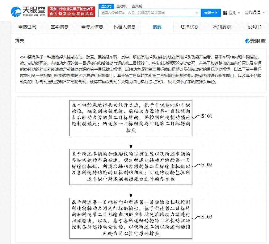 吉利与雷达新能源申请的原地掉头控制专利示意图