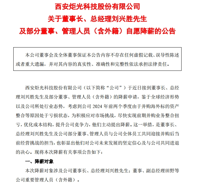 炬光科技公告截图