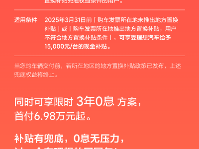 理想汽车新福利：置换补贴1.5万，错过地方政策也不怕！