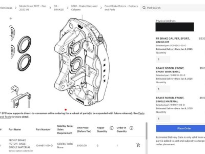 特斯拉上线零部件直销，车主修车可在线买配件