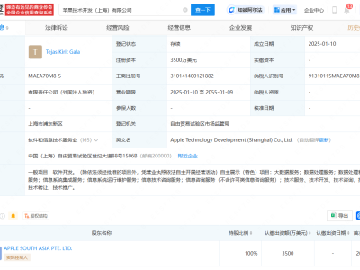 苹果上海新公司亮相，业务涵盖大数据服务等多元领域