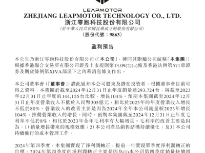 零跑汽车提前一年实现单季度盈利，造车新势力盈利阵营再添一员