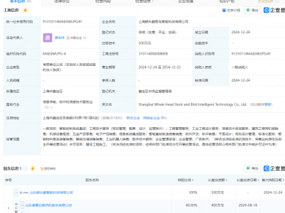 上海新成立智能科技公司，山东章鼓等共同投资背景曝光