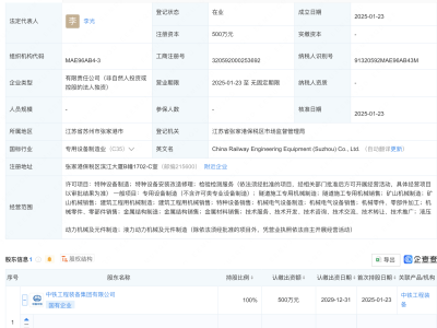 中铁工业苏州新添工程装备成员，注册资本500万全资控股