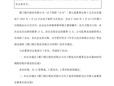 厦门银行高层变动：姚志萍辞任，洪枇杷接任董事长待核准