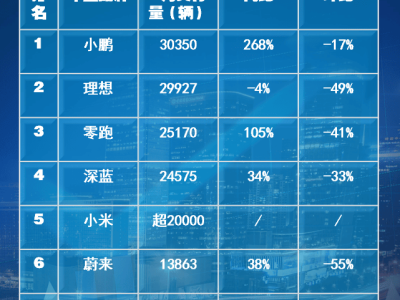 小鹏汽车1月新势力销量夺冠，极氪环比领跌超五成