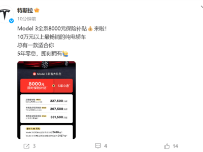 特斯拉新春大促：Model 3全系享史上最大优惠，首付月供超划算！