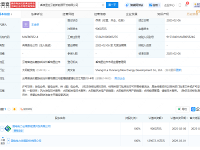 香格里拉新能源公司成立，国电电力全资持股，注册资本达9000万