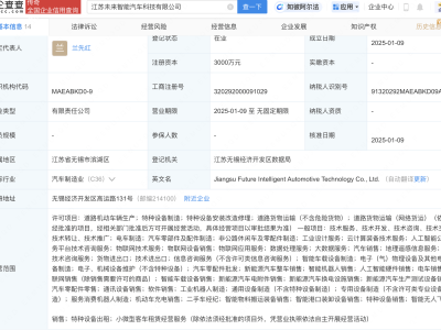 文远知行联手无锡企业，江苏新设未来智能汽车科技公司