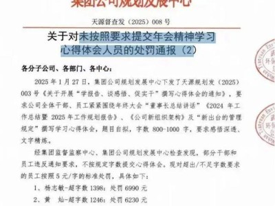 天源环保员工因年会心得字数不符被罚，公司：强化制度管理年