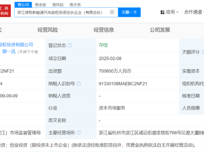 浙江新能源汽车股权投资合伙企业成立，70亿巨资注入绿色出行领域