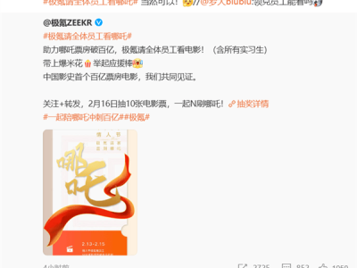 《哪吒2》票房破百亿！极氪豪请全员观影共庆里程碑