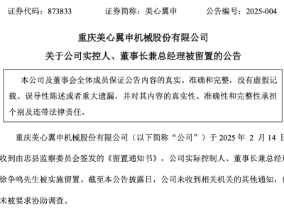 美心翼申实控人徐争鸣被留置，公司运营正常但前三季度利润降幅达四成