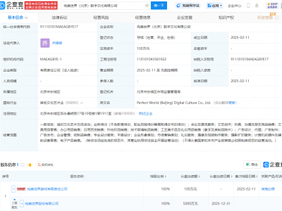 完美世界新设数字文化公司，业务版图扩至动漫用品销售