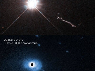 哈勃望远镜揭秘：类星体3C 273黑洞旁隐藏巨型神秘结构